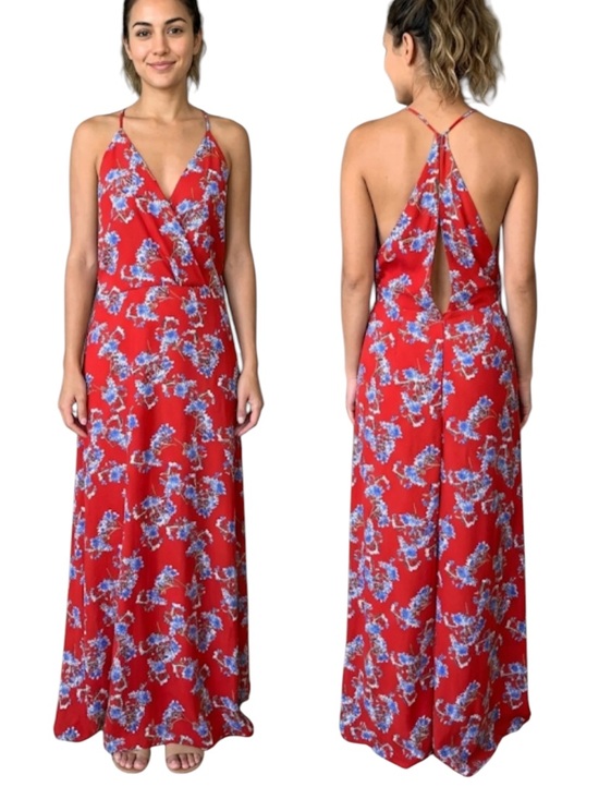 Lush Dresses & Skirts - Lush Red Floral Maxi dress  with Blue Accent Flowers size XS in excellent condit
